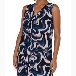 Liverpool Sleeveless Double V Dress Black Blue Medium